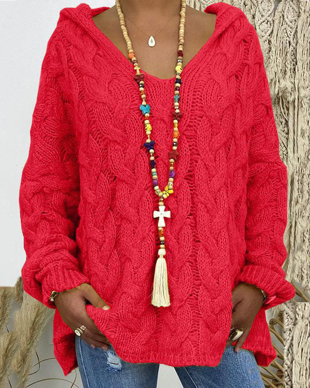 ShoptheCIC Thick Knit Hooded Sweater for Cozy Comfort