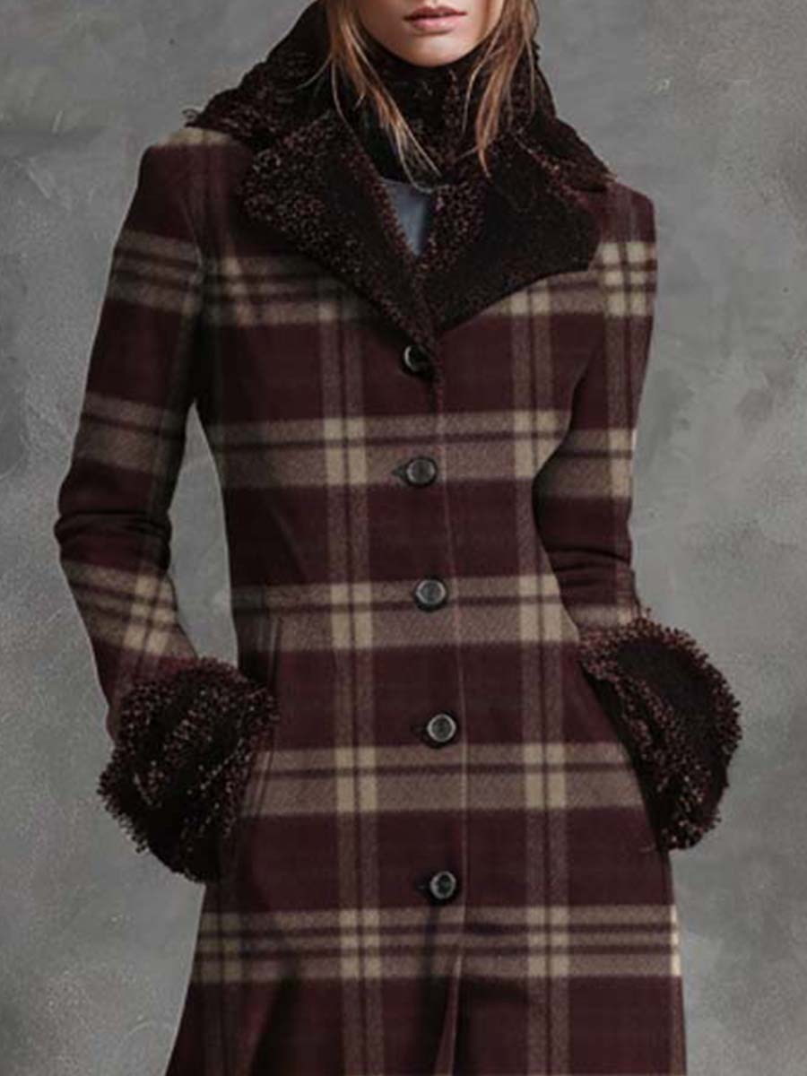 Classic Angolan Red Plaid Maxi Coat Dress