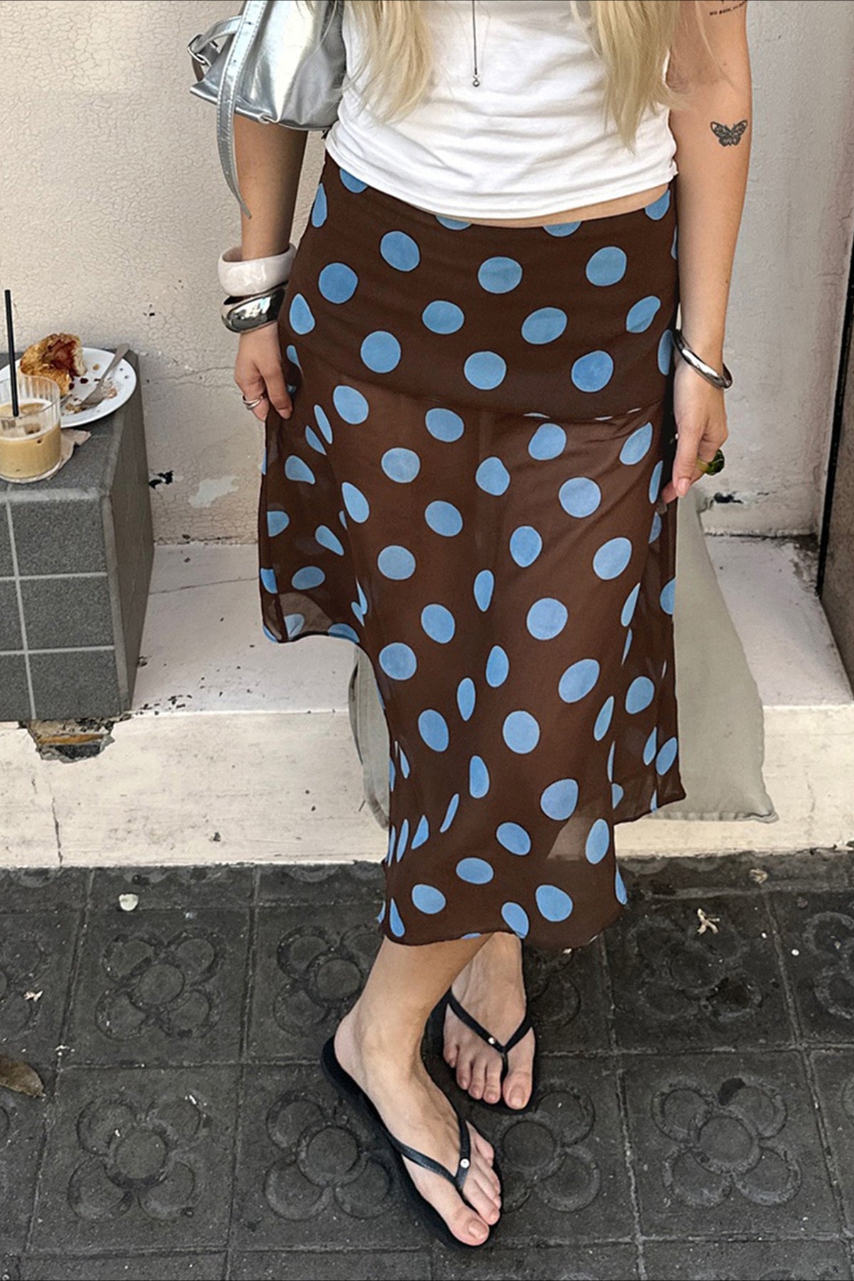 Sheer Polka Dot Ruffled Mesh Skirt