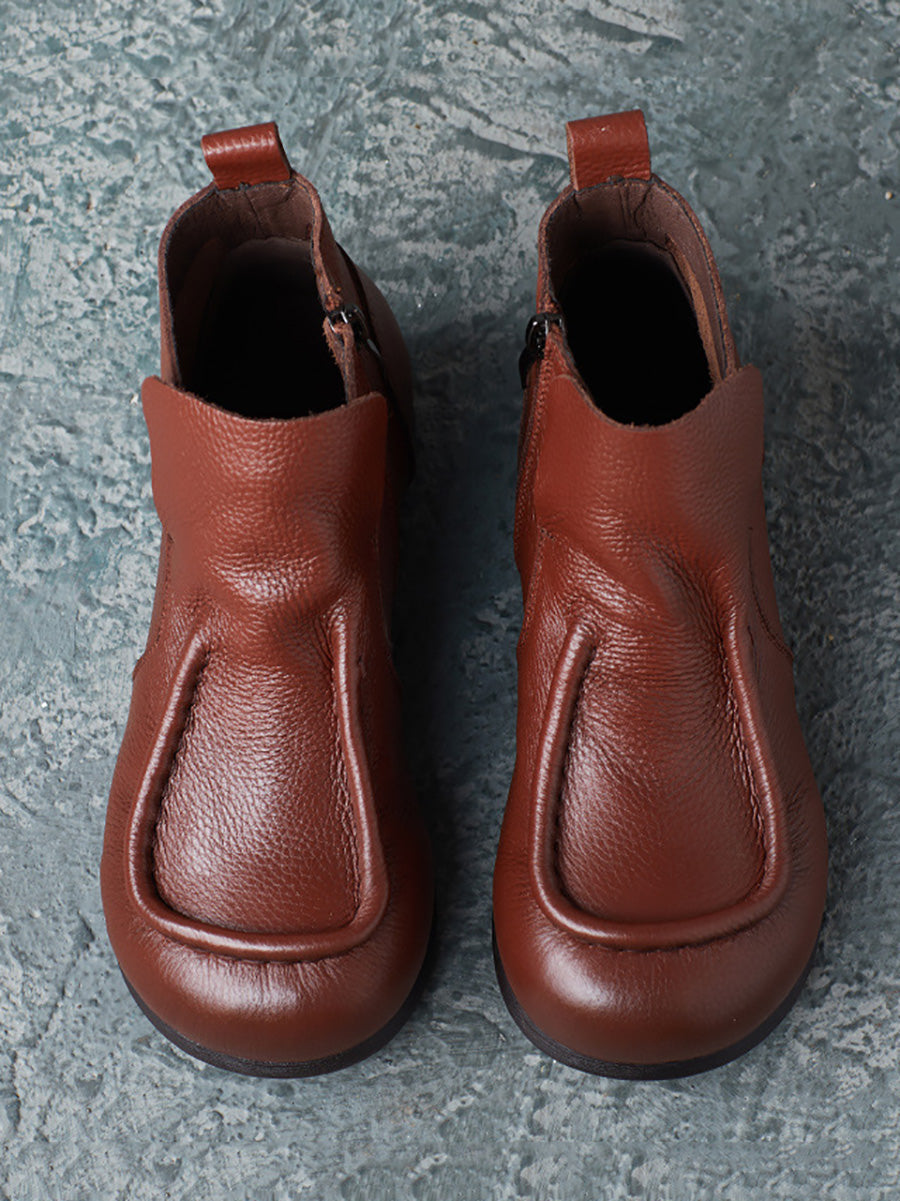 Autumn Soft Leather Zipper Low Heel Ankle Boots