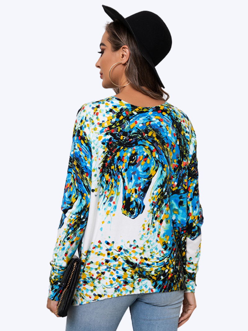 Large Size Loose Printed Pullover Knit Cross-border Round Neck Casual Top Dress - Fashionpara