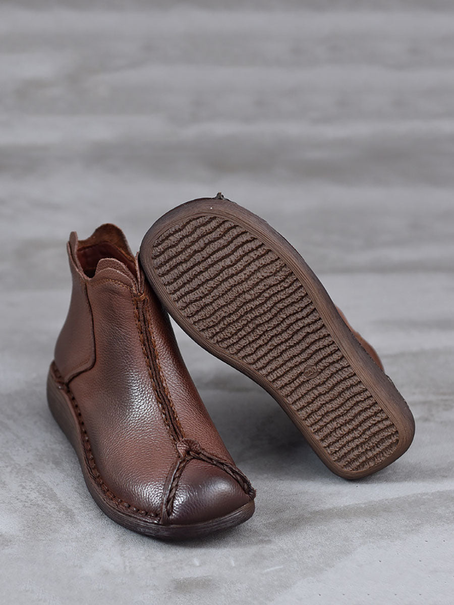 Vintage Genuine Leather Spliced Low Heel Boots