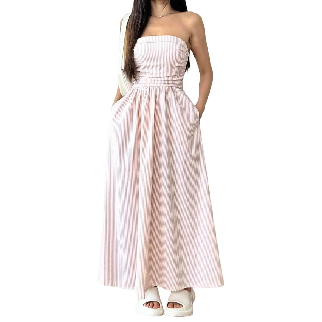 Striped Strapless Smocked Waist Tube Maxi Dress 2