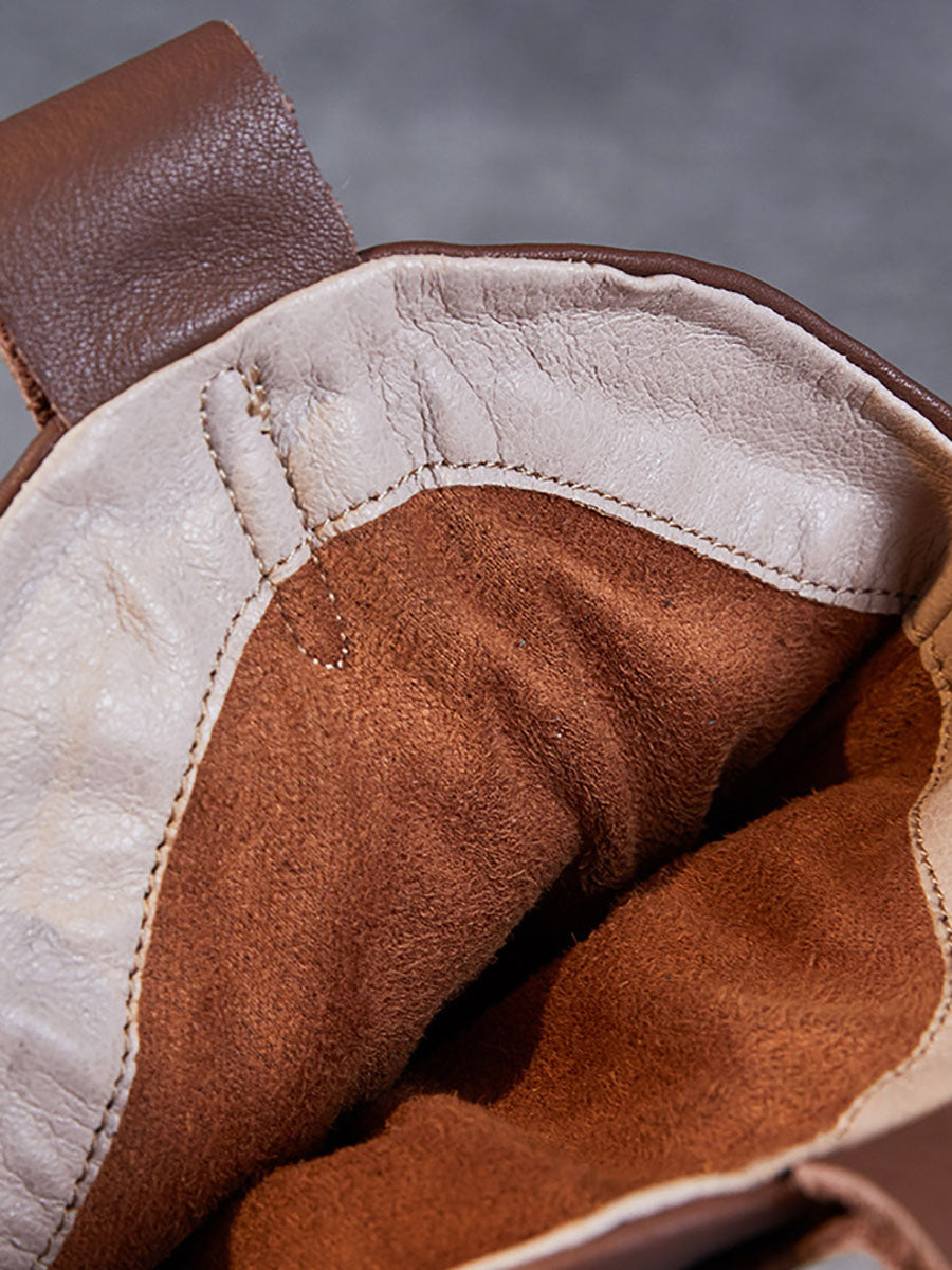Winter Genuine Leather Spliced Low Heel Boots