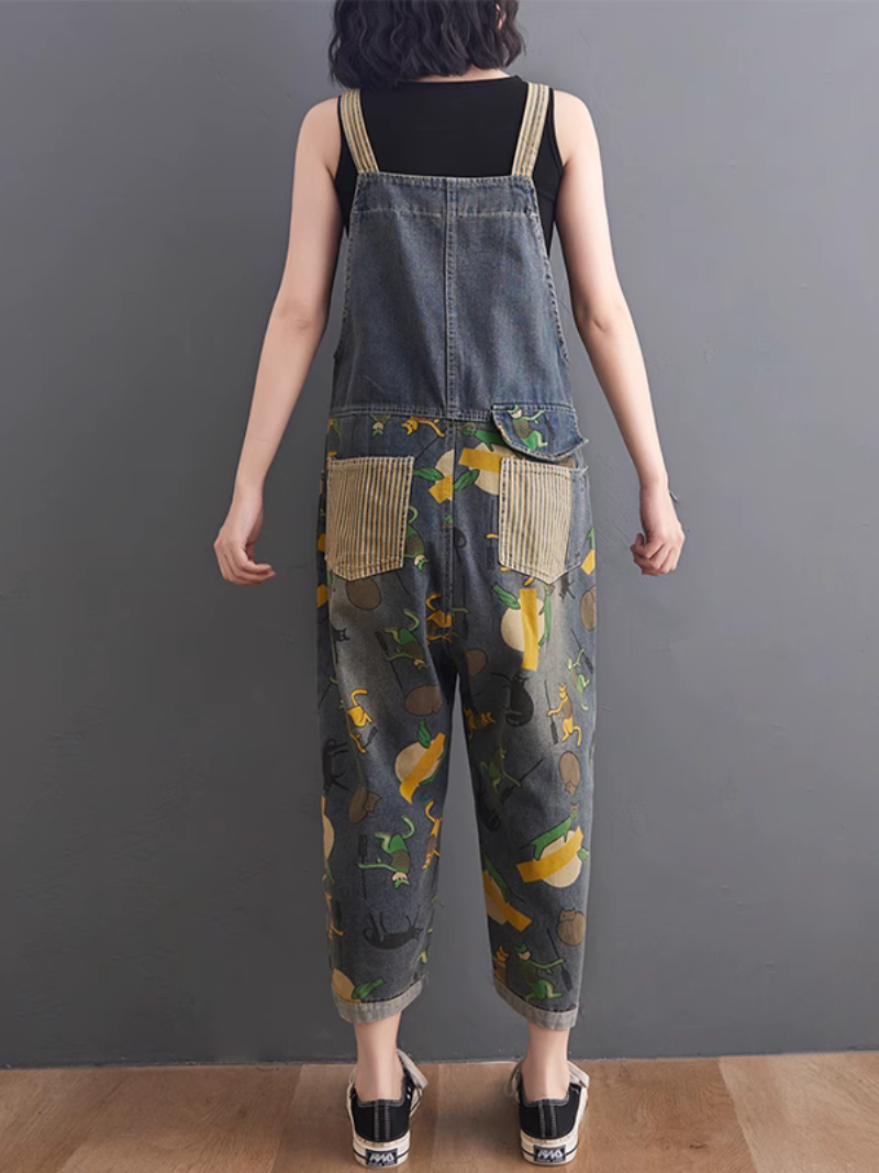 Modern Large Size Cartoon Printed Dungaree - Fashionpara