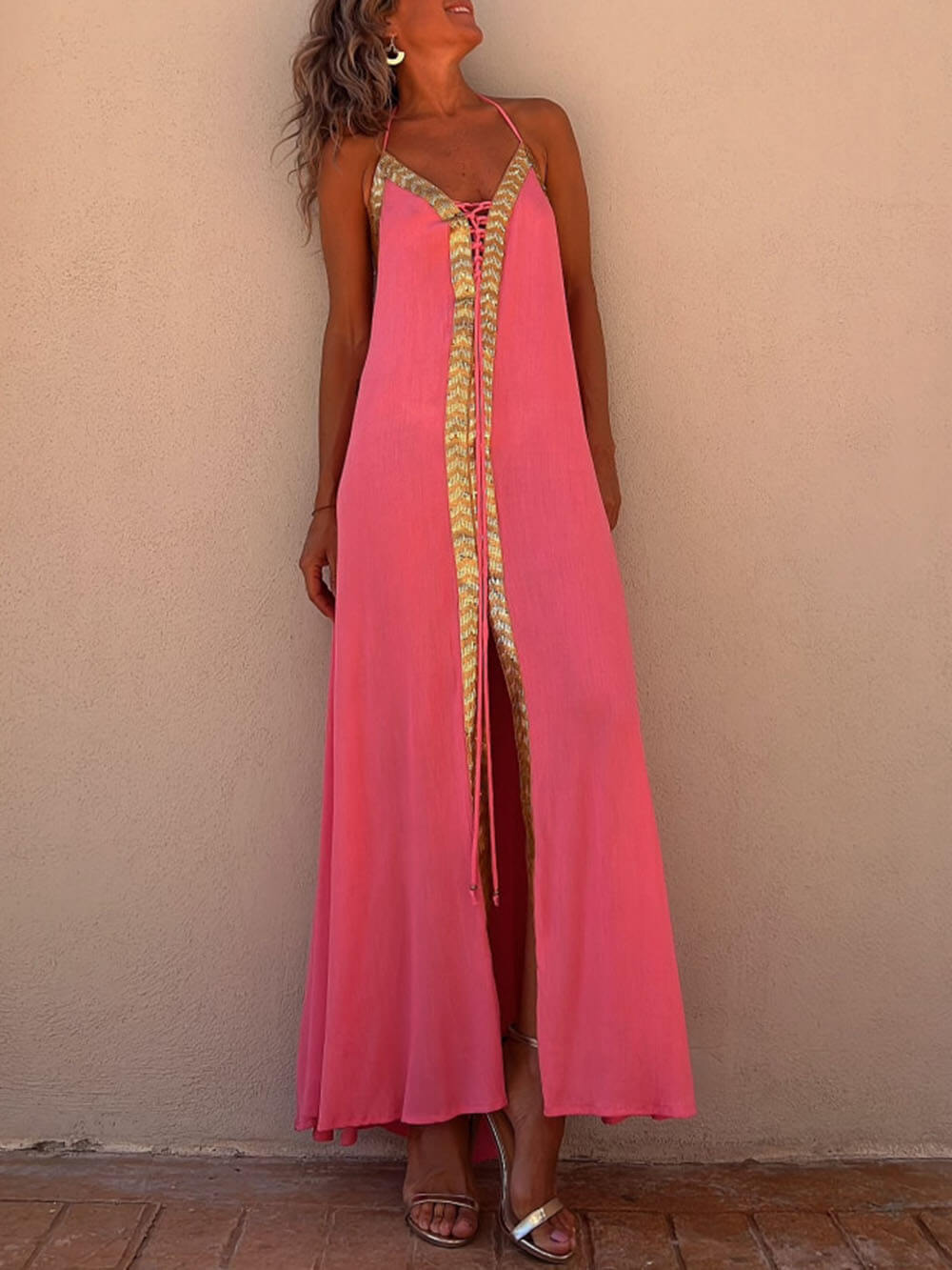 Halter Neck Casual Resort Maxi Dress - Fashionpara
