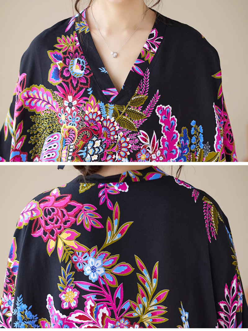 Paisley Print V-Neck Short Sleeve Kaftan Maxi Dress 4