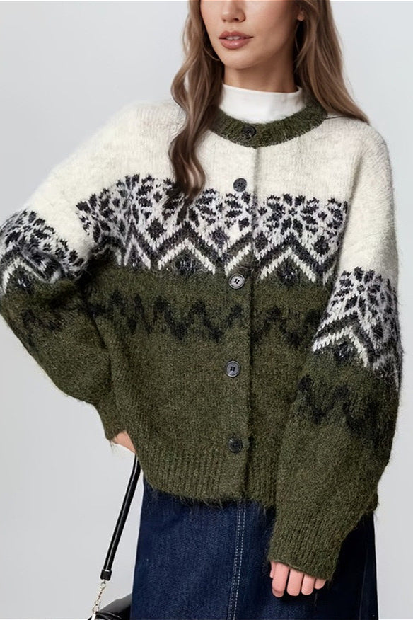 Nordic Snowflake Knit Fair Isle Cardigan for Cozy Style