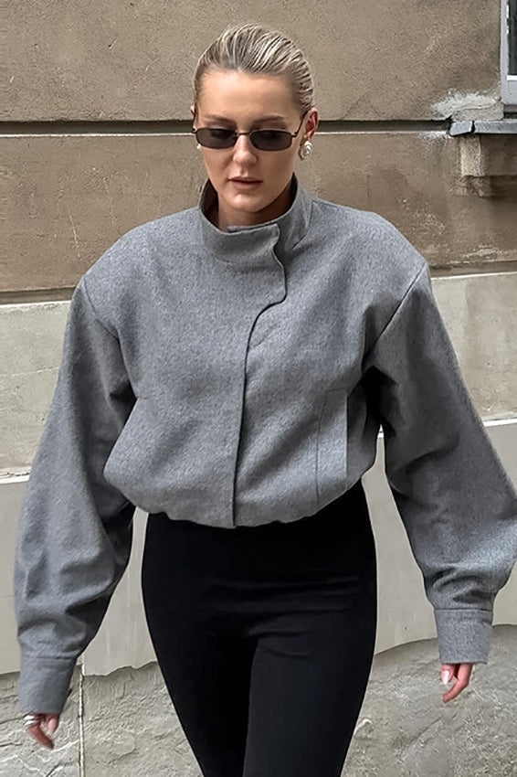 Gray Wool Stand Collar Jacket