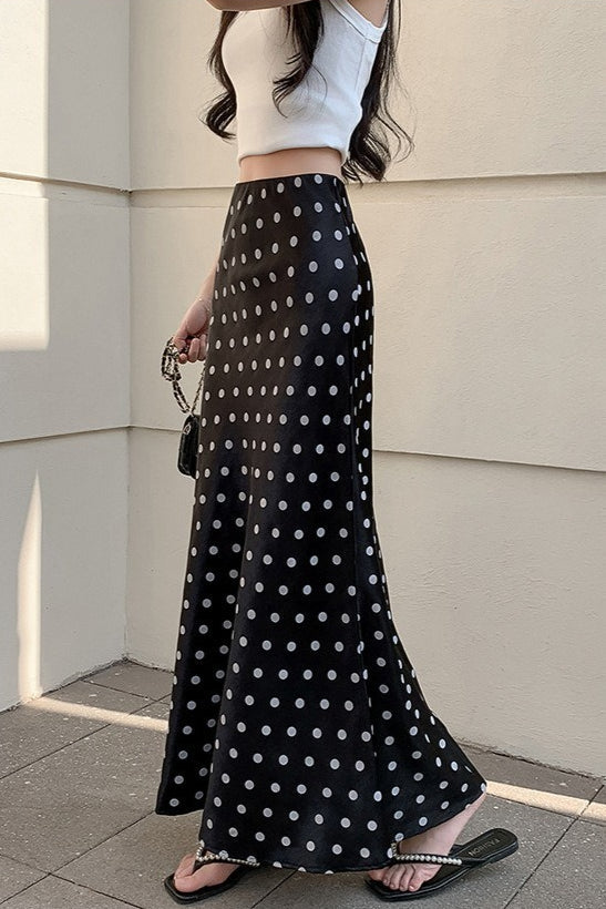 High-Waist Polka Dot Fish Tail Skirt - Fashionpara