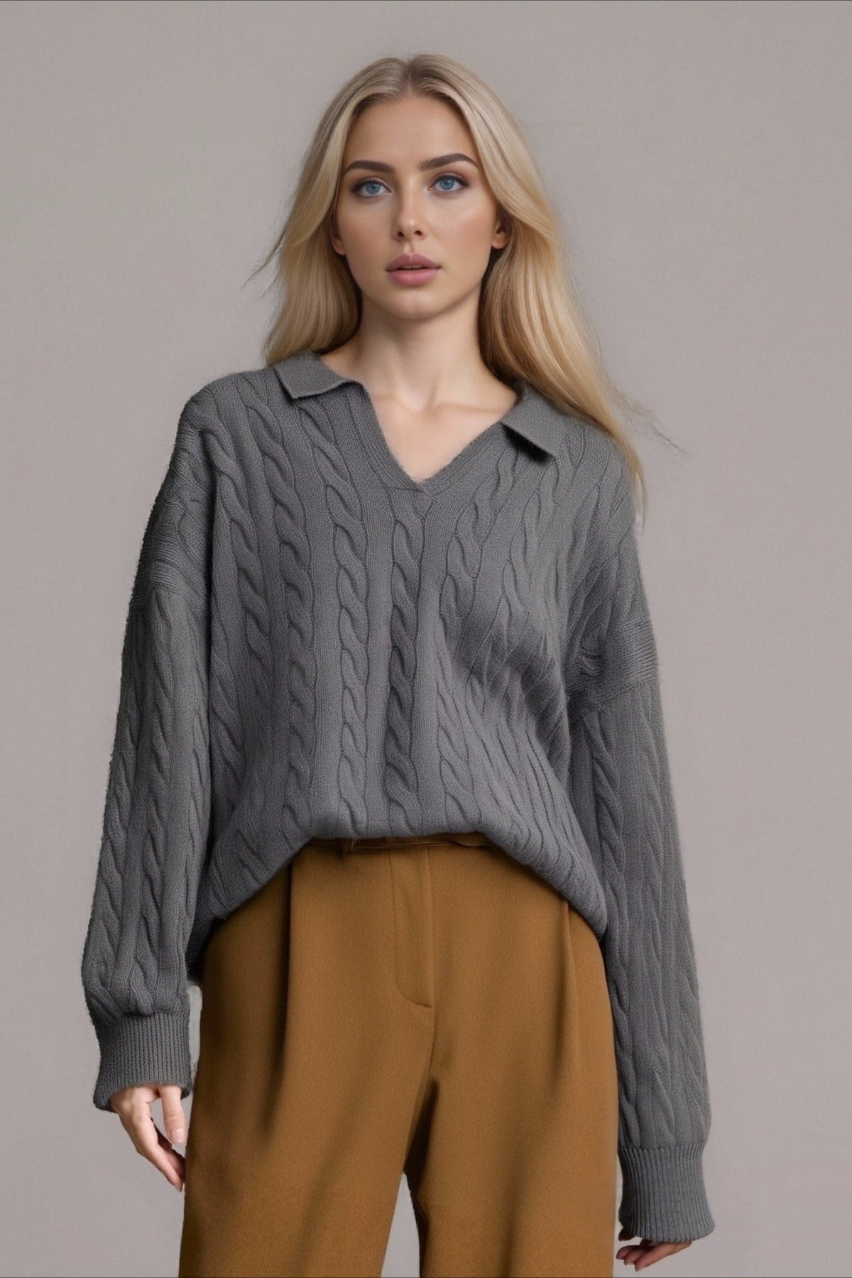 Vintage Polo Neck Cable Sweater