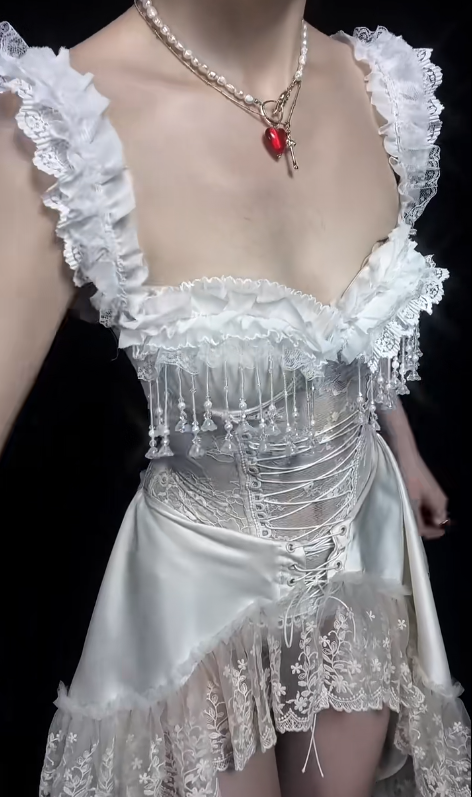 Off The Shoulder White Lace High Low Prom Dress Evening Party Dress - Fashionpara