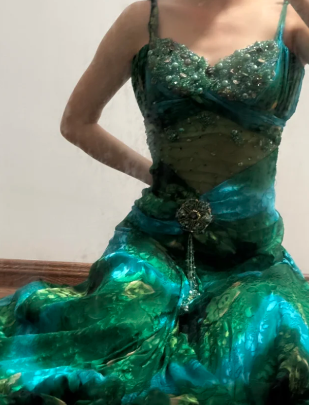 Green Vintage Long Prom Dress Retro Evening Dress - Fashionpara