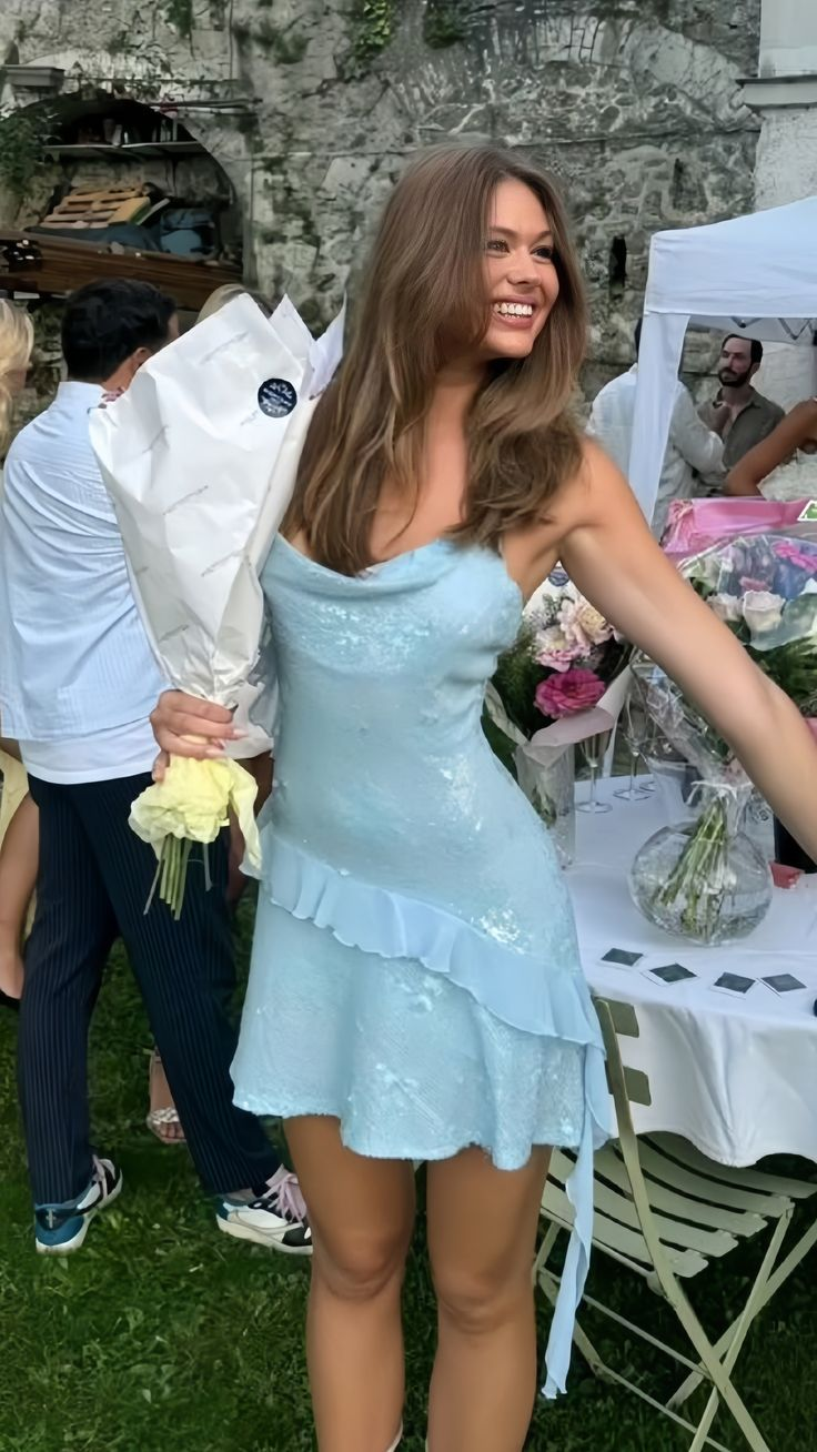 Cute Blue Halter Sequin Chiffon Ruffles Short Birthday Outfits Formal 8th Grade Homecoming Dress D170