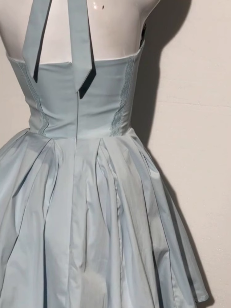 Blue Halter Neck A Line Short Birthday Dress Homecoming Dress S215