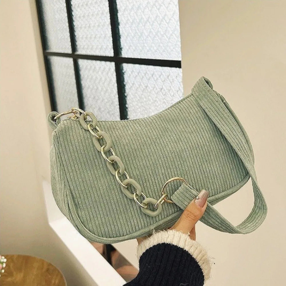 Fashion Corduroy Zipper Underarm Shoulder Bag