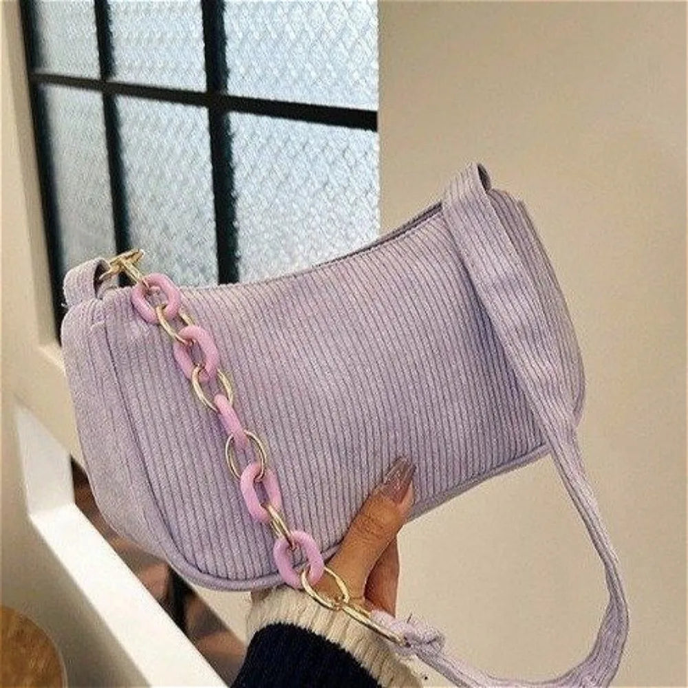 Fashion Corduroy Zipper Underarm Shoulder Bag
