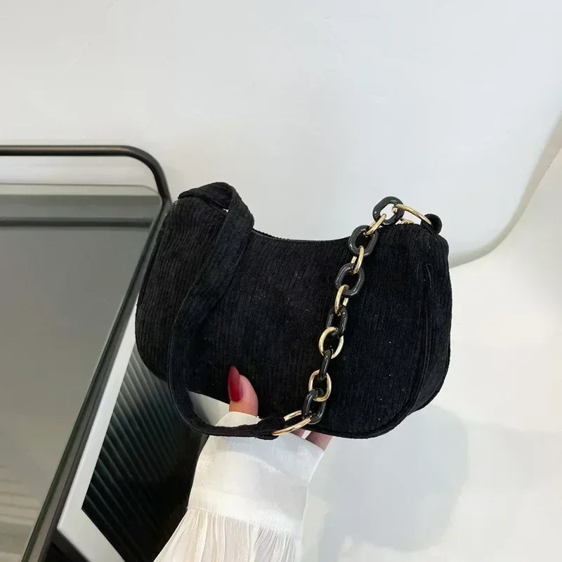 Fashion Corduroy Zipper Underarm Shoulder Bag