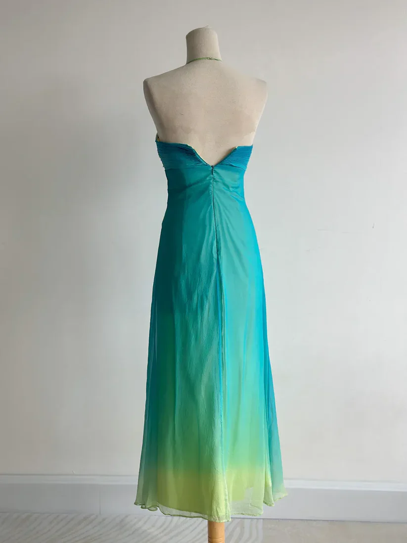 Unique Halter Ombre Chiffon Long Birthday Party Dress Evening Gown D1486