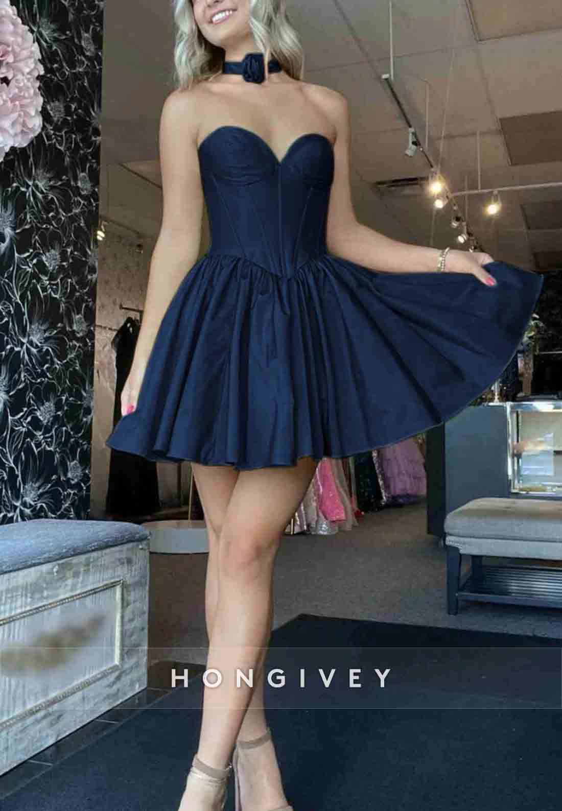 Simple Sweetheart Pleated Sleeveless A-Line Short Homecoming Dresses