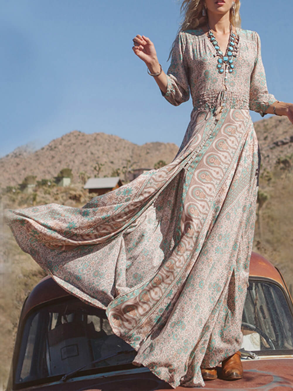 V Neck Chiffon Sexy Maxi Dress - View 4