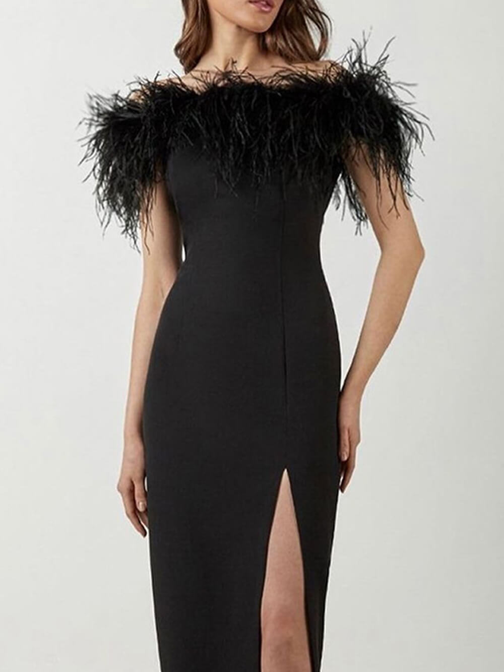 One Shoulder Feather Midi Dress - View 3