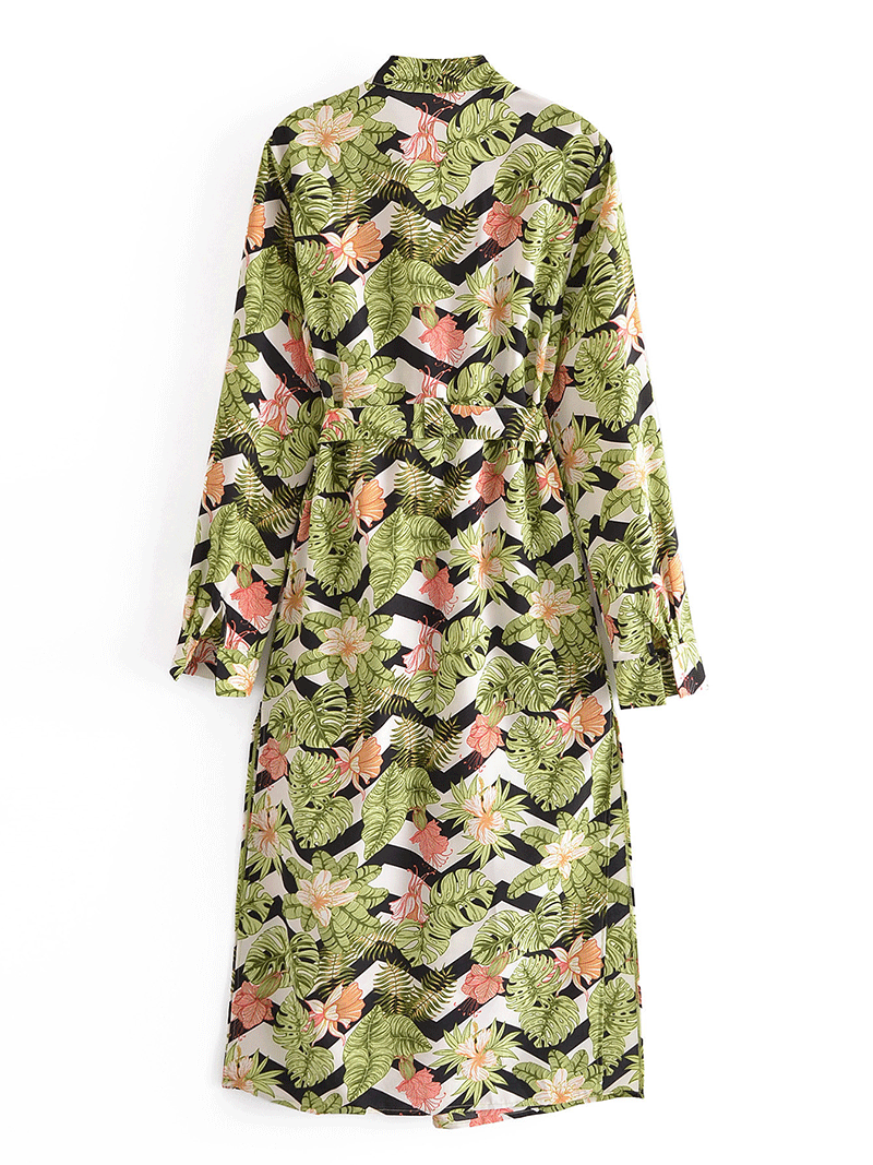 Printed Green Color Polyester Long Length Gown Kimono Duster Robe - Fashionpara