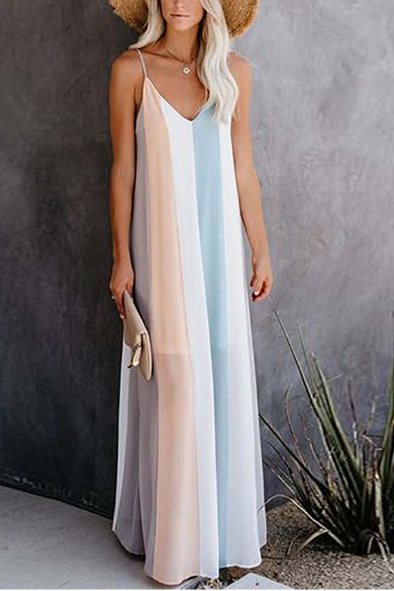 Florcoo Striped V-neck Maxi Dress