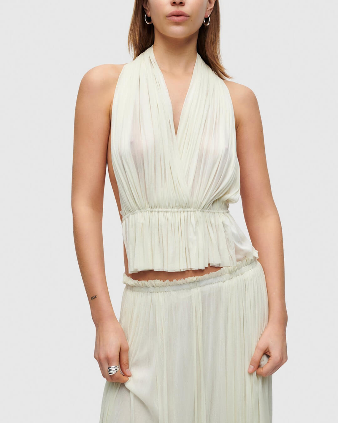 Tulle Pleated Elastic Waist Back LACE-UP Adjustable Halter Tank&Skirt - Fashionpara