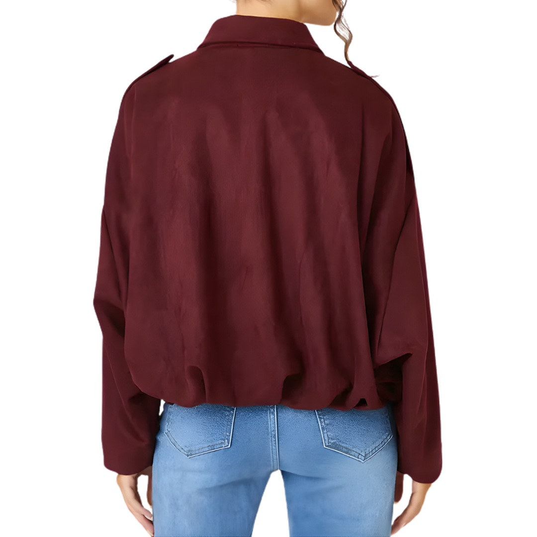 Suede Look Spread Collar Zip Front Bomber Jacket 6
