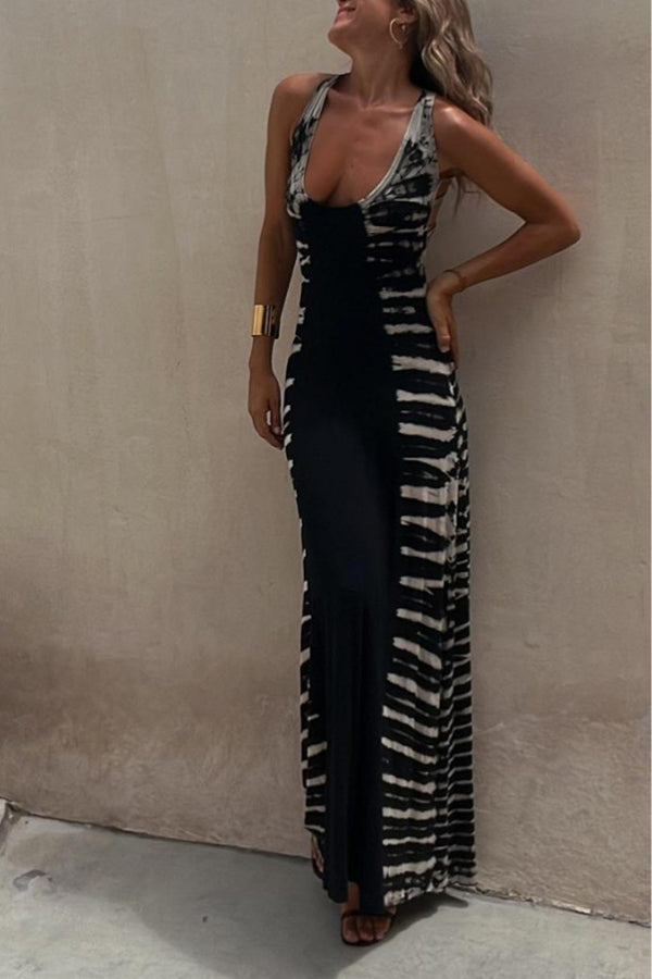 Starry Sky Tie-dye-print Stretch-back Maxi Dress - Fashionpara