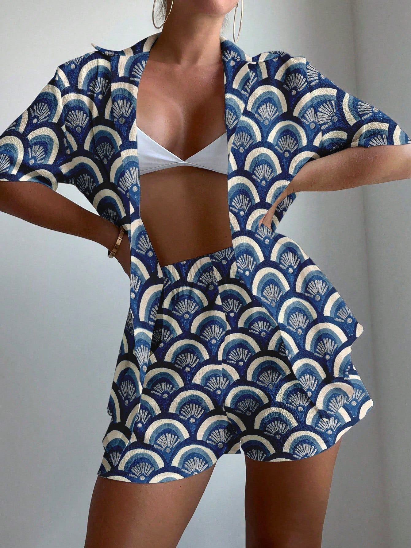 Artistic fan-shaped print two-piece set - Fashionpara
