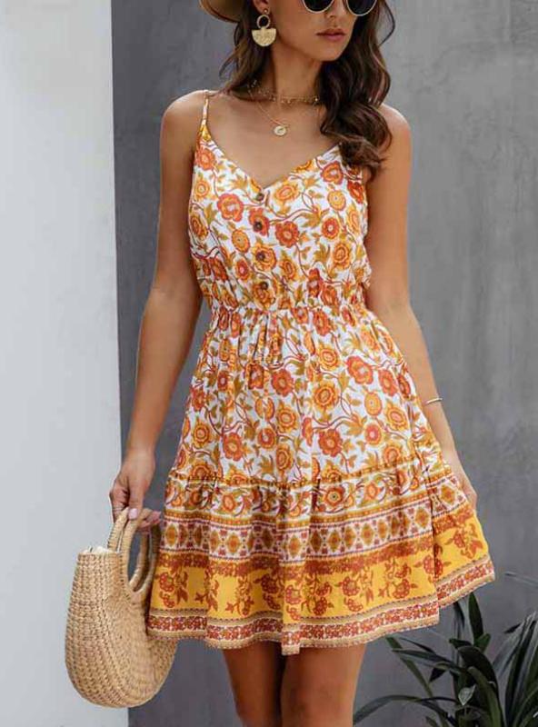 Floral Print Spaghetti Strap Tiered Ruffle Mini Dress