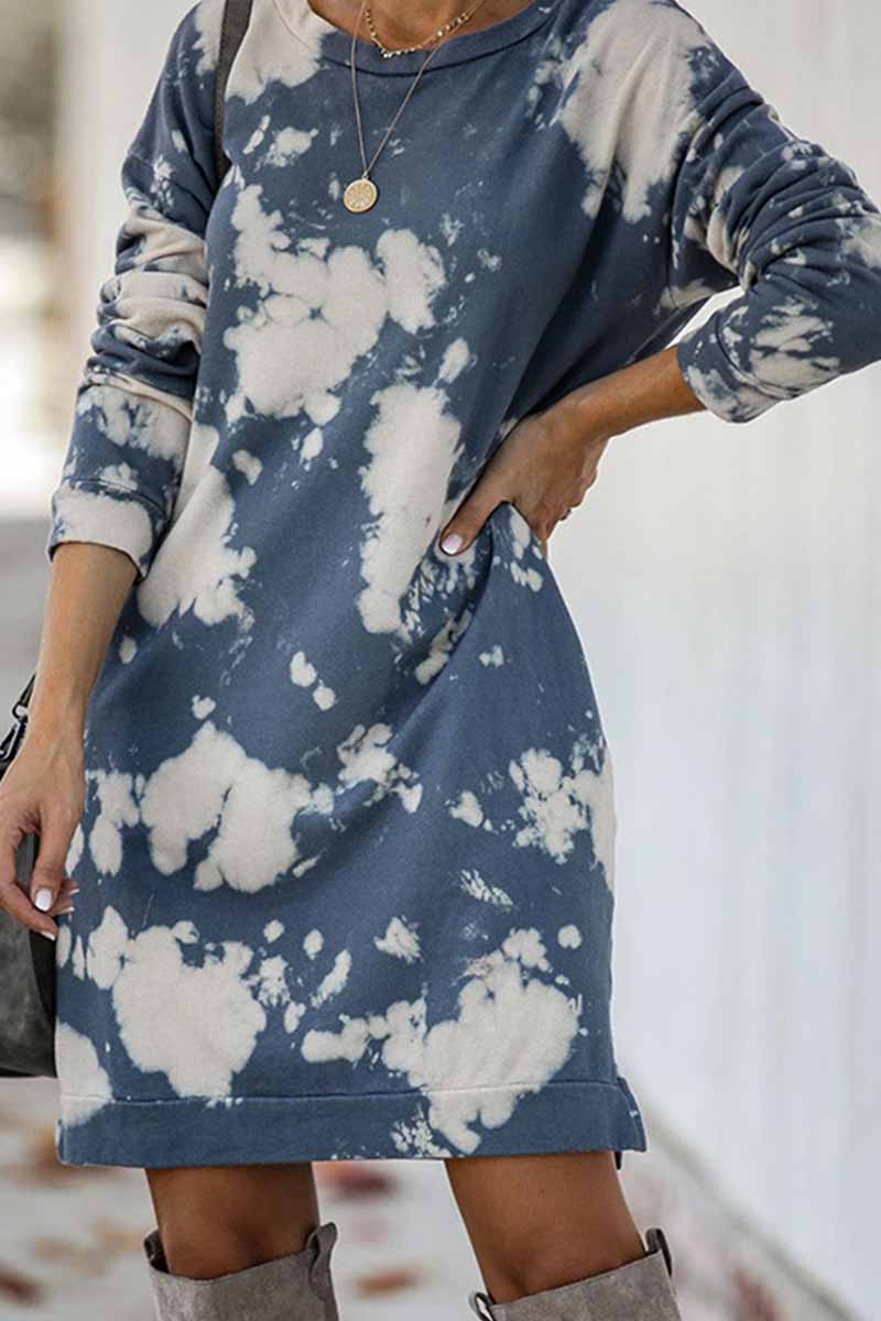 Florcoo Tie-dye Printed Long-sleeved Dress