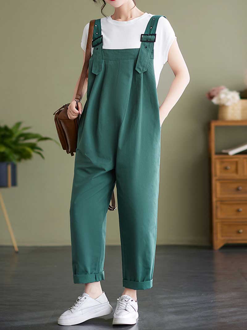 Plain Cotton Overalls High Waist Dungaree - Fashionpara