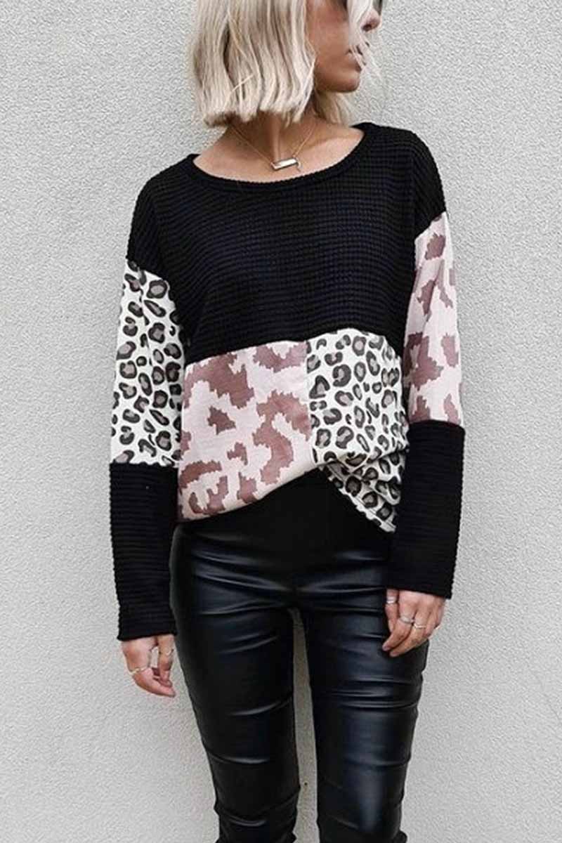 Florcoo Leopard Patchwork Sweater for Effortless Style