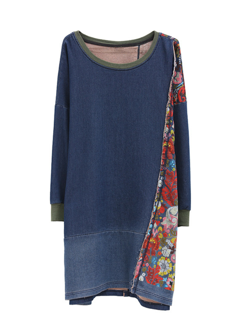 Autumn bat sleeve denim large size sweater midi style top dress 4