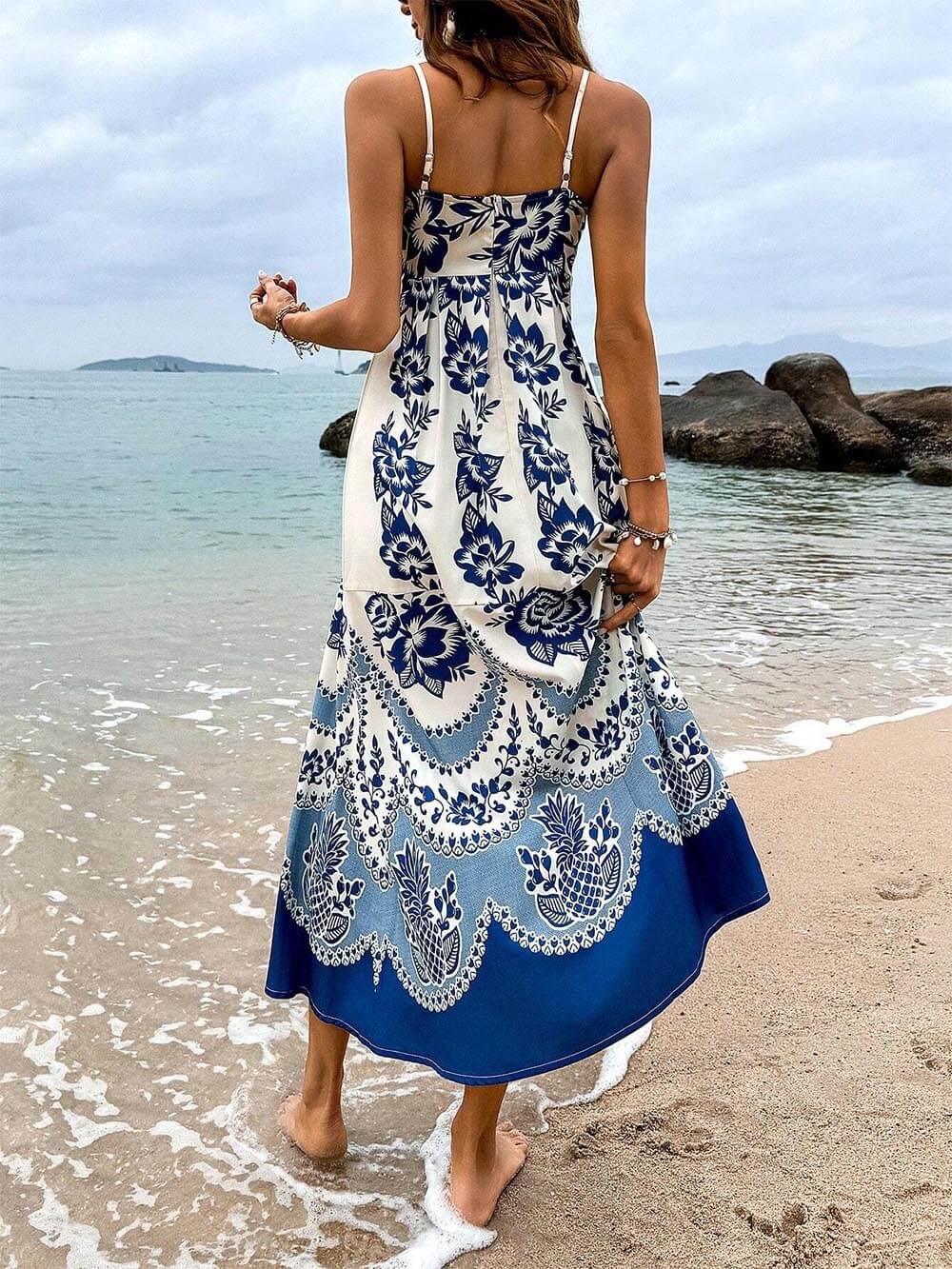 Floral Border Print Square Neck A-Line Maxi Dress 6