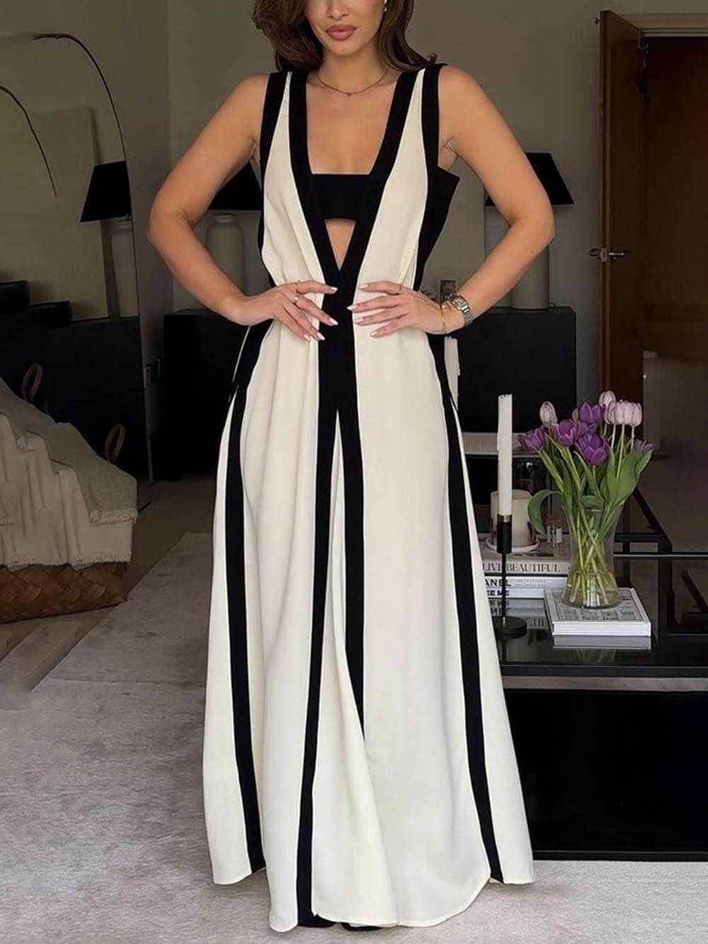 Reversible Style Colorblock A-Line Maxi Dress - Fashionpara