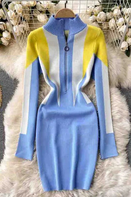 Chic Long Sleeve Knitted Sweater Dress for Effortless Style