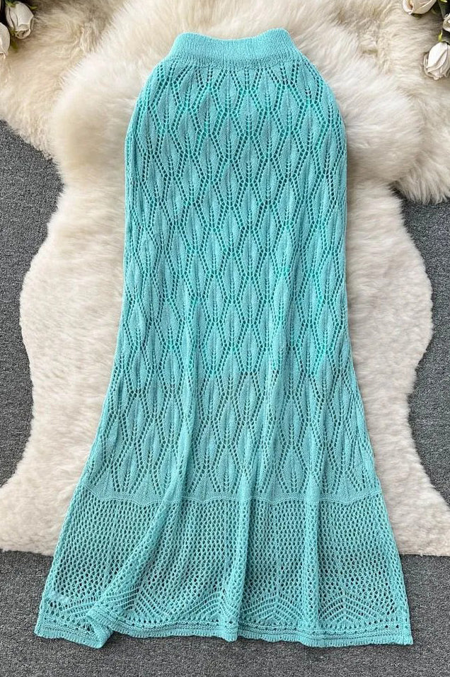 Skirts Solid Hollow Out Knitted Long Skirts Package Hips Skirts