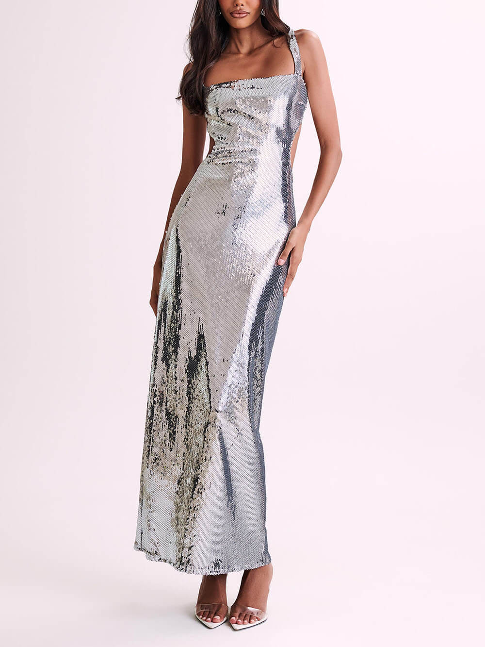 Sequin Cut Out Maxi Dress - Fashionpara