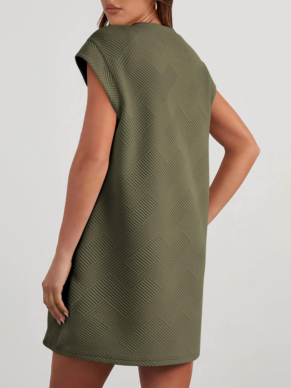 Cap Sleeve Crew Neck Casual Loose Basic Mini Dress - Fashionpara