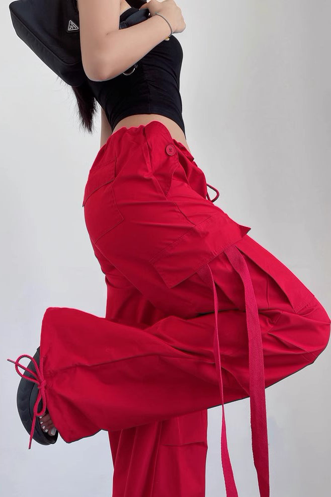 Drawstring Straight Tube Streamer Wide Leg Loose Casual Pants