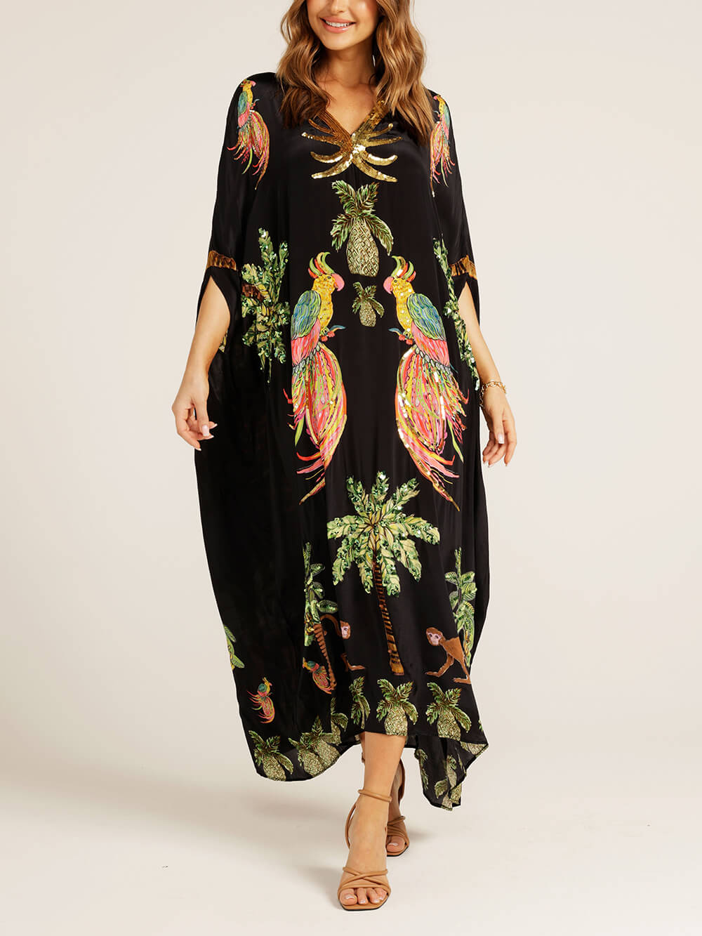 Unique Drop Shoulder Sleeve Coconut Tree Printed Dress - Fashionpara
