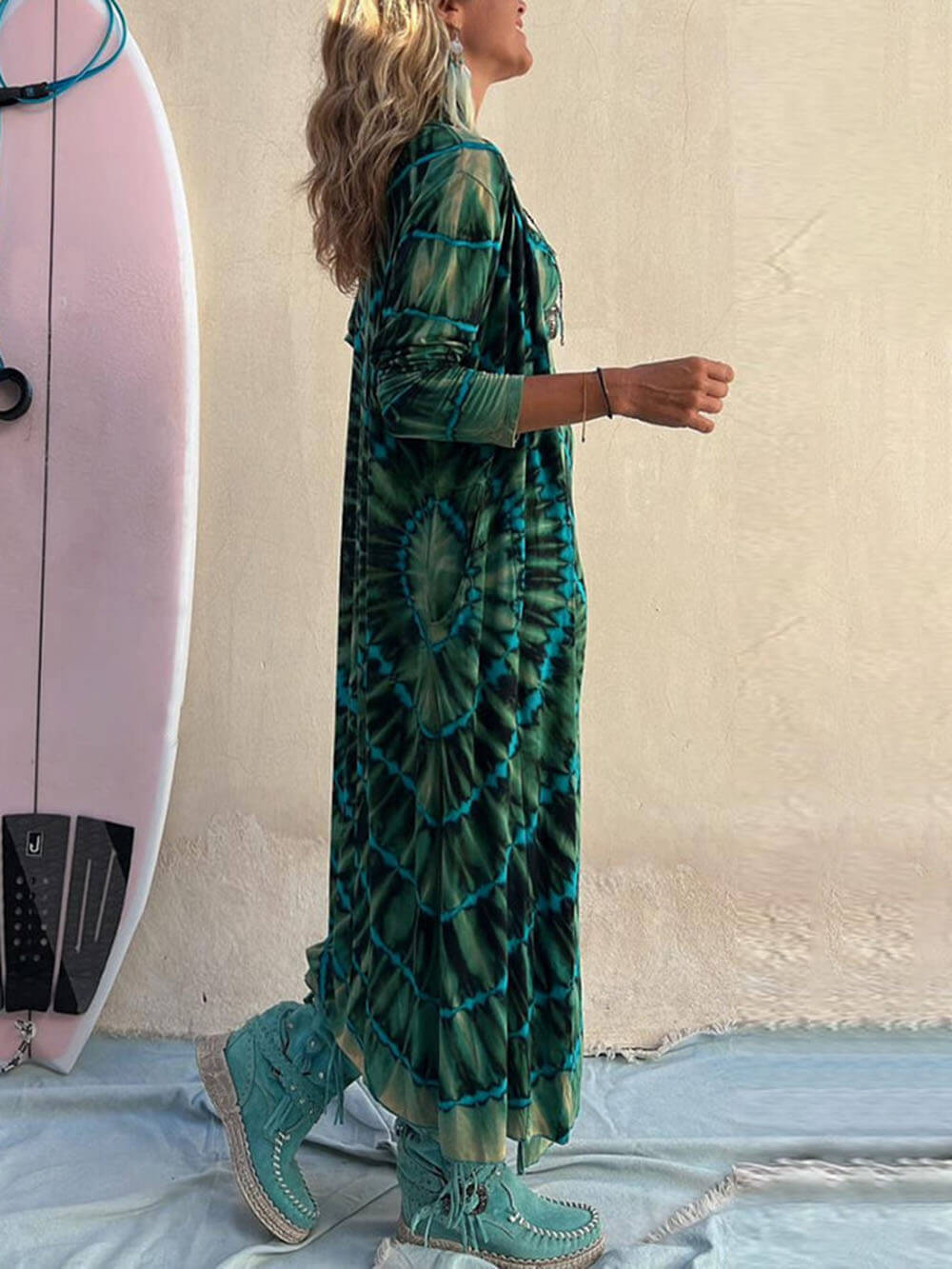 Boho Tie-dye Print Slit Midi Dress - Fashionpara