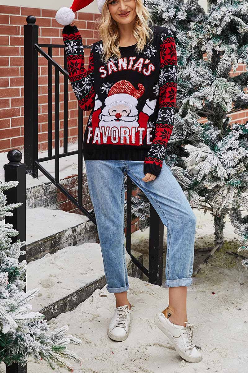Florcoo Festive Santa Embroidered Knit Sweater for Winter