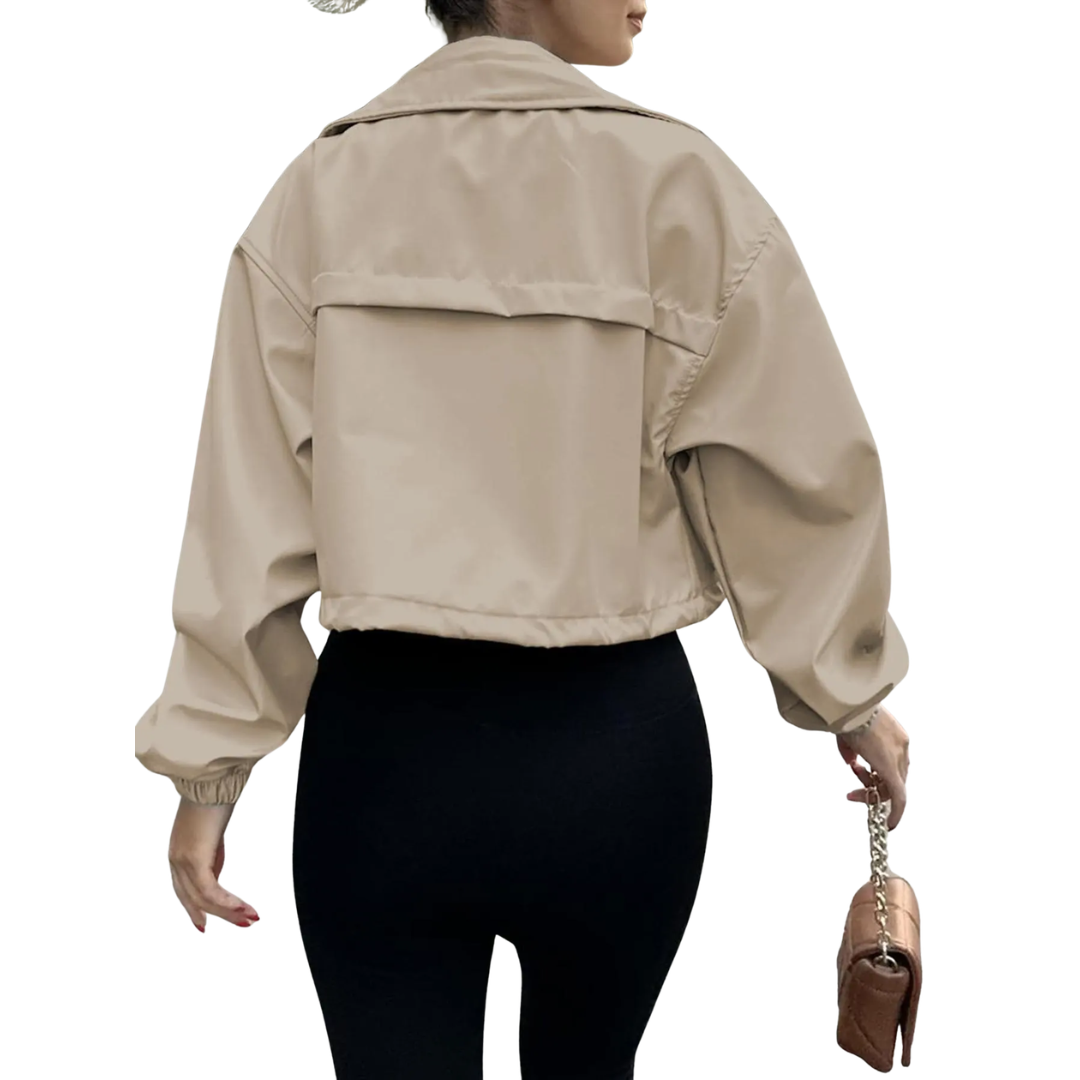 Zip Front Stand Collar Cargo Pocket Cropped Jacket 6