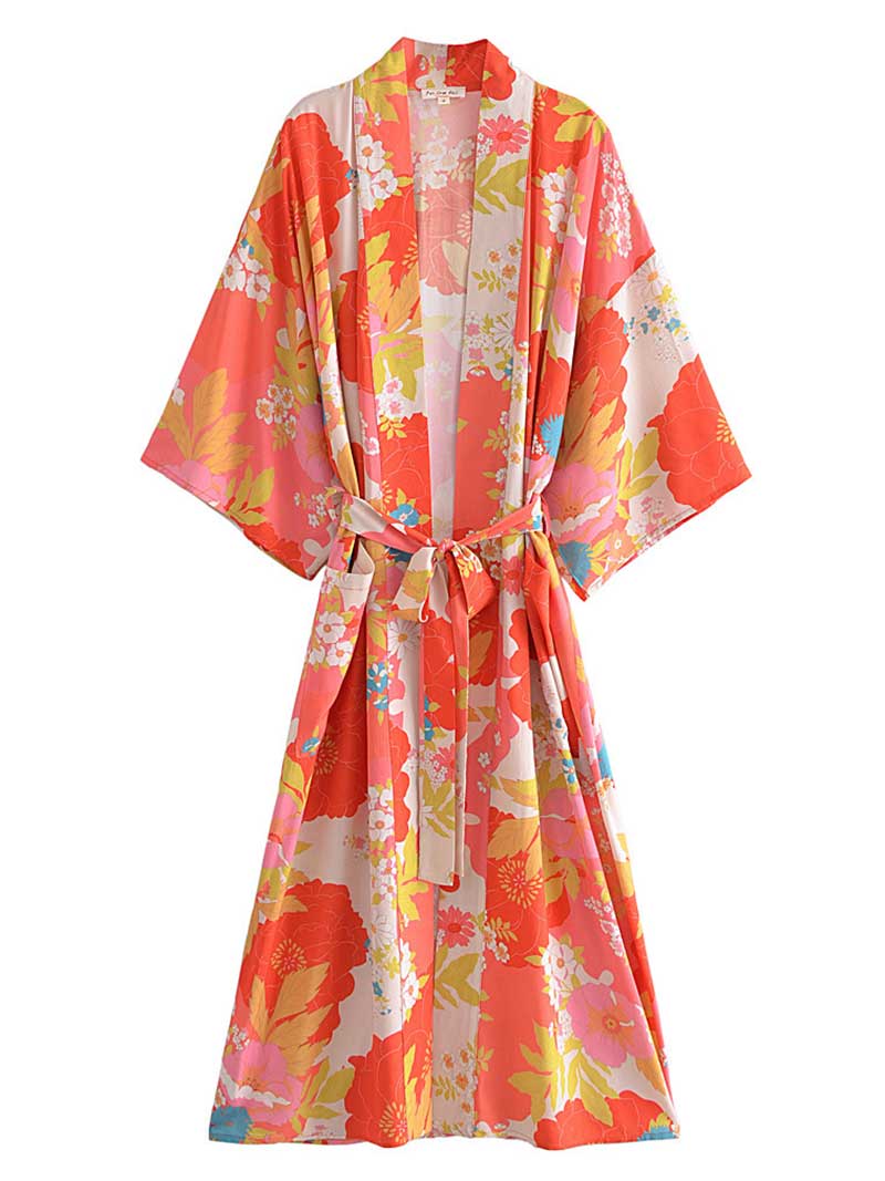 Partywear Gown Robe Floral Print Multicolor Color Cotton Long Length Gown Kimono - Fashionpara
