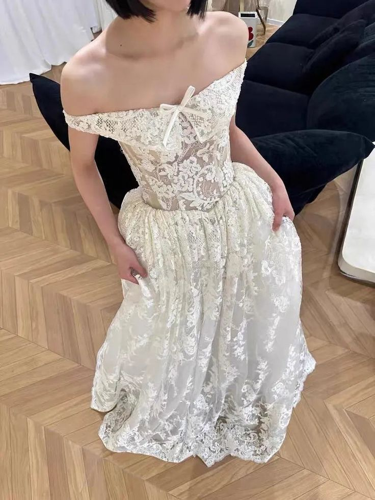 Off The Shoulder White Lace Wedding Dress Bridal Gown